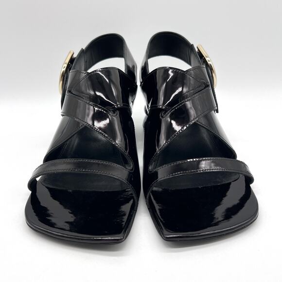 DRIES VAN NOTEN Patent Sculpted Heel Sandal 38 Black Leather Strappy NEW - Picture 2 of 13